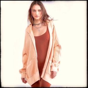 NWT Free People FP One Ash Hoodie Honey Cream Full Zip Oversized Sweatshirt